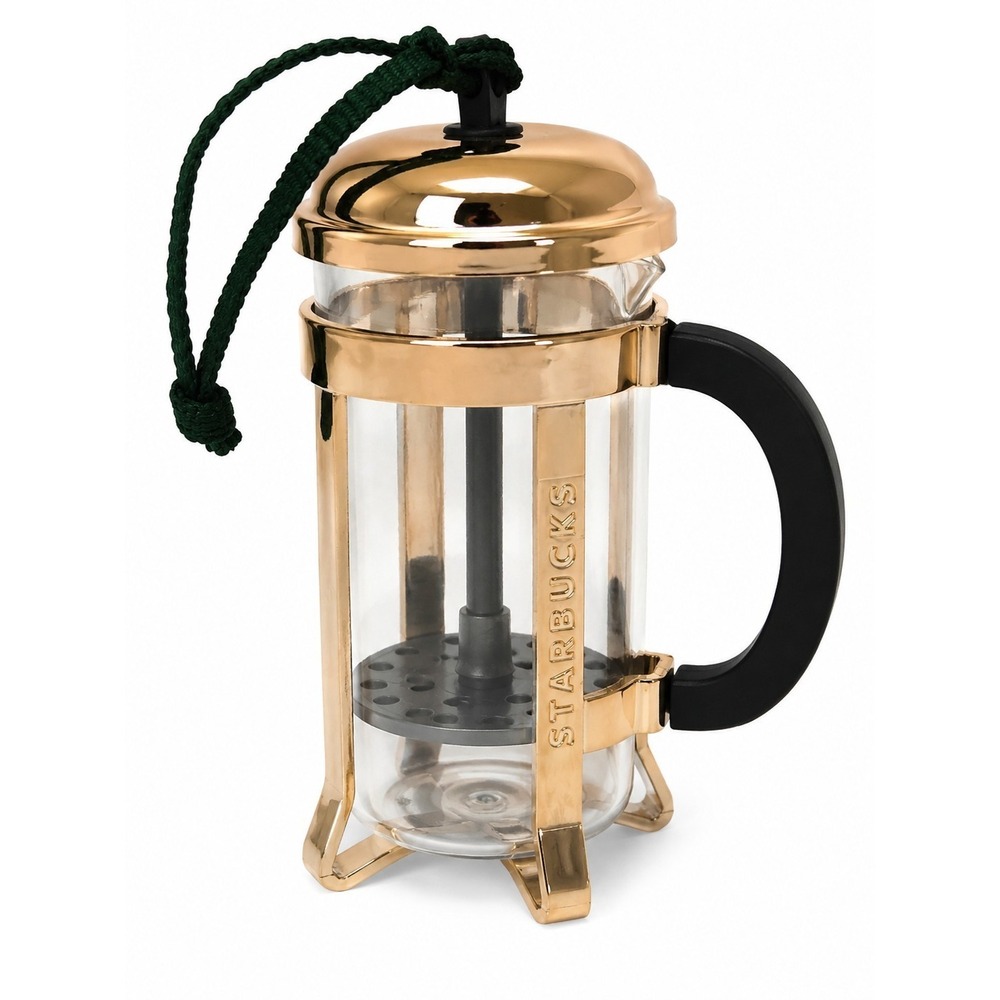 RARE Starbucks 2017 Coffee Maker French Press Christmas Hanging Ornament NEW HTF